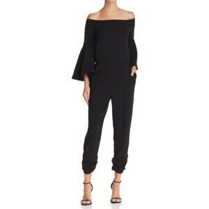 NWT Bloomingdales Aqua Black Off Shoulder Bell Sleeve Jumpsuit Size M